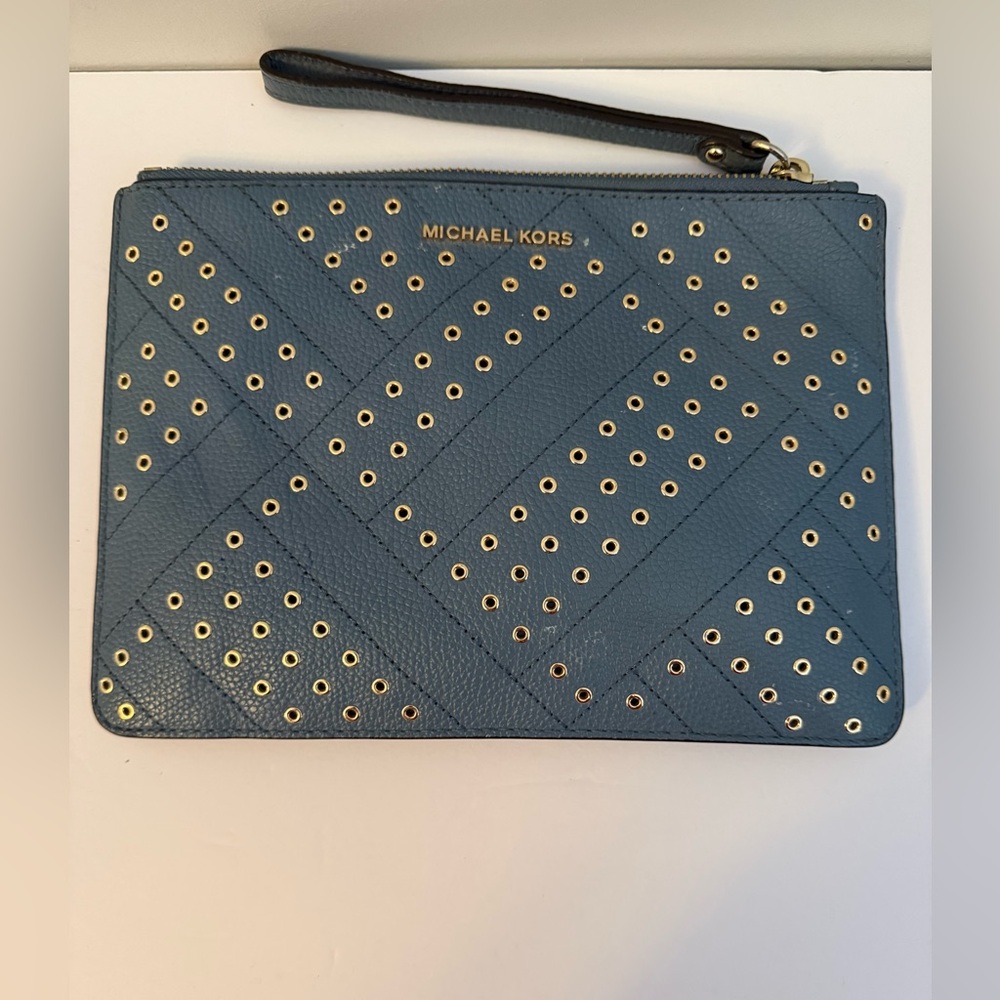 Michael Kors Blue Leather Studded XL Wristlet